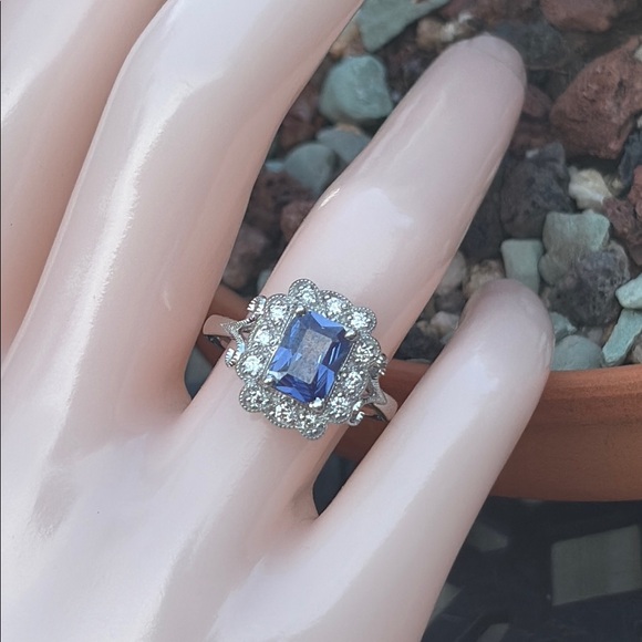 Jewelry - Emerald Cut 1.75 tcw Genuine Tanzanite & Diamond Ring Sterling Silver Size 7